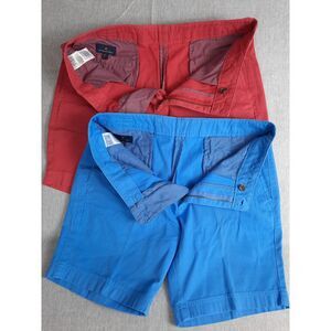 Brooks Brothers Men‎ 2 of Sz W33 Belted Flat Front Stretch Chino Short Blue/Red